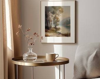 Vintage Lakeside Landscape Print - Rustic Moody Wall Art (Digital Download)