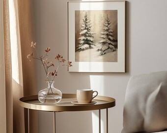 Evergreen Christmas Trees Print – Vintage Winter Forest Watercolor (Digital Download)