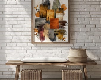 Abstract Geometric Wall Art – Earthy Autumn Colors, Mixed-Media (Digital Download)
