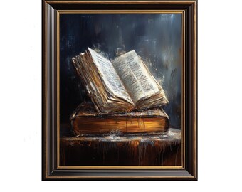 Moody Vintage Book Still Life - Realistic Antique Library Decor, Cozy Literary Wall Art, Painterly Download, Printable Art 193