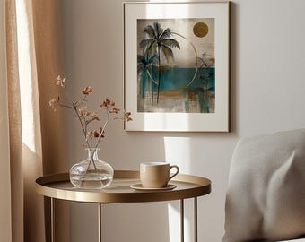 Coastal Palm Trees Sunset Art Print - Tropical Beach Decor (Digital Download)