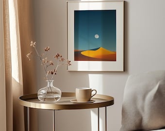 Minimalist Desert Moon Print – Sand Dune Landscape (Digital Print)