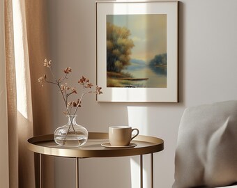 Lámina artística de paisaje rústico de río – Estilo impresionista vintage (descarga digital)