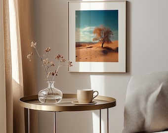 Desert Tree Landscape Print – Minimalist Photographic-Style Wall Art