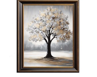 Rustic Tree Printable Wall Art - Moody Landscape with Soft Cream Canopy, Cottagecore Decor, Neutral Misty Background, Digital Download 211
