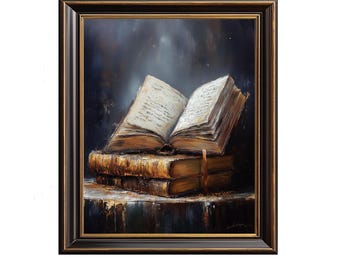 Printable Antique Leather Books Art - Moody Old-World Book Stack, Vintage Dark Academia Study Decor, Classic Bookish Digital Download 197