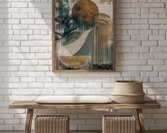 Abstract Moon Palm Print – Mid-Century Boho Art (Digital Download)