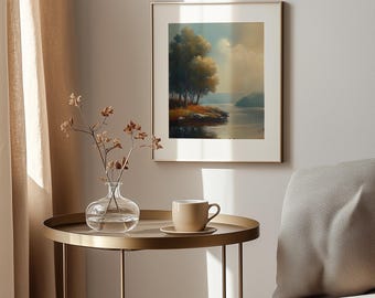 Vintage Lakeside Landscape Print – Moody Peninsula Scene (Digital Download)