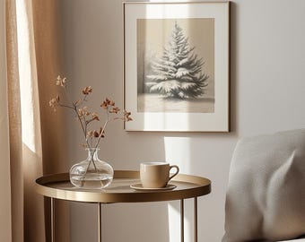 Winter Pine Tree Sketch Art Print - Vintage Graphite Drawing (Digital Download)