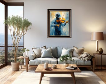 Abstract Violinist Painting, Moody Jazz Club Wall Art (Digital Download)
