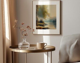 Vintage Lakeside Art Print - Cottagecore Landscape (Digital Download)