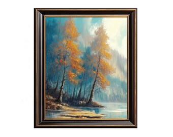 Rustic Autumn Trees Printable - Moody Vintage Landscape Art, Golden Leaves, Cozy Fall Decor, Textured Impasto Painting Download 189
