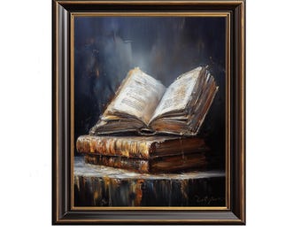 Vintage Cozy Library Stack - Moody Antique Book Painting, Rustic Literary Wall Art, Classic Realistic Printable, Digital Download Art 200