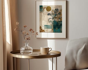 Coastal Palm Frond Art Print – Golden Sun, Tropical Decor (Digital Download)