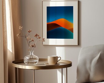 Mid-Century Modern Landschaftsdruck – Geometrische Dünen in Orange-Türkis (Digitaler Download)