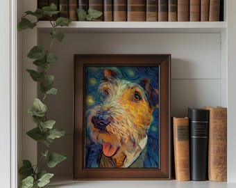 Cheerful Scruffy Dog Portrait -  Van Gogh Style Art, Expressive Pet Print, Playful Swirls, Lively Wall Decor, Digital Download 217