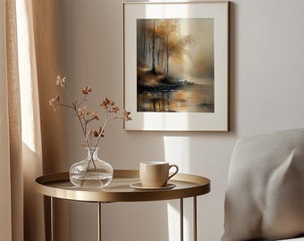 Autumn Lakeside Landscape Painting – Cottagecore Fall Decor (Digital Download)