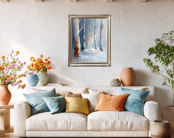 Winter Birch Forest Print – Serene Neutral Landscape (Digital Download)