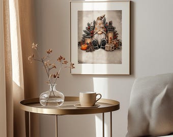 Farmhouse Gnome Watercolor Print – Scandinavian Tomte Art (Digital Download)