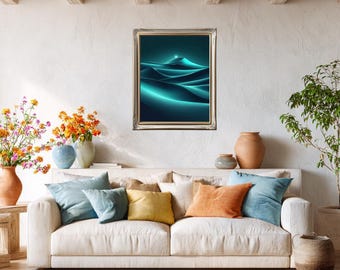Emerald Teal Dunes Print – Modern Abstract Landscape Wall Art (Digital Download)