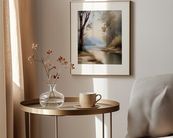 Vintage Riverscape Art Print – Calming Landscape Painting (Digital Download)