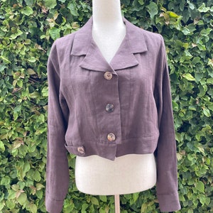 Vintage Cropped Linen Jacket, Brown, Sarah Pacini Made in Italy, Size Medium 10