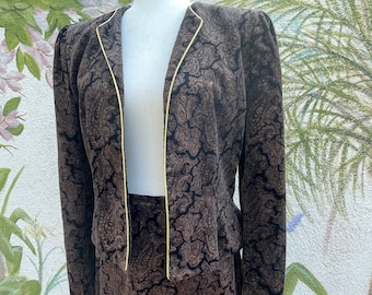 Vintage 80s Paisley Velvet Suit, Skirt and Jacket Set, by Rennin by GL Size 10