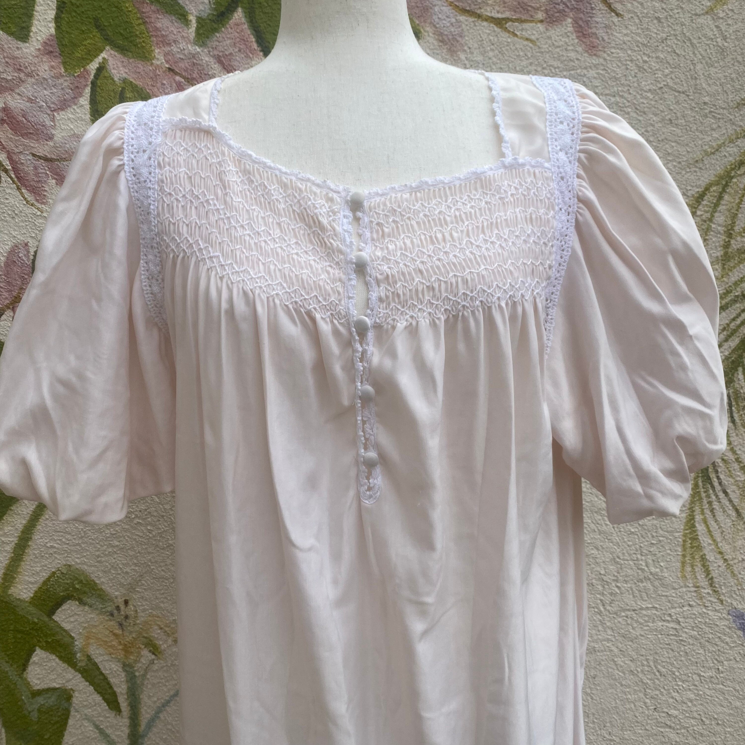 Vintage Nightgown Puffed Sleeves Smoked Long Gown by Juli of Etsy