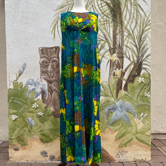 Vintage 60s Hawaiian Maxi Dress, Floral Aloha Lua… - image 4