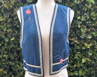 Vintage 70s Denim Jean Vest, Size Medium, by Above the Crowd, California