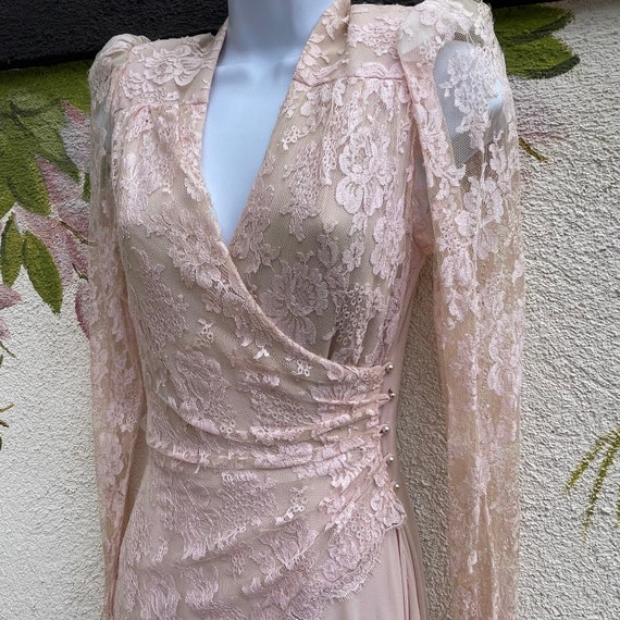 Vintage 80s Pink Lace and Chiffon Dress, Formal G… - image 2
