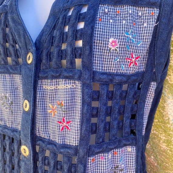 Vintage Vest 1990s, Denim Blue Button Up, Sz Smal… - image 6