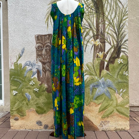 Vintage 60s Hawaiian Maxi Dress, Floral Aloha Lua… - image 8