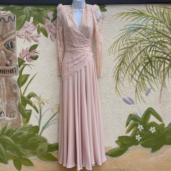 Vintage 80s Pink Lace and Chiffon Dress, Formal G… - image 3