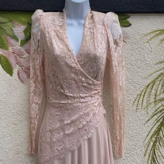 Vintage 80s Pink Lace and Chiffon Dress, Formal G… - image 4