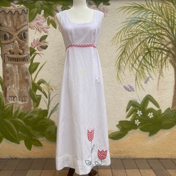 Vintage 1960's White Dress, Retro Long Shift, Sle… - image 8