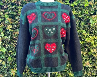 Vintage 80s Heart Crew Neck Sweater by Robinson’s, Oversized Small/Medium