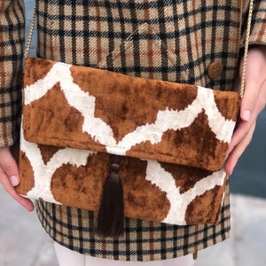 Ikat Clutch Bag: Suede Lined Evening Bag with Tassel