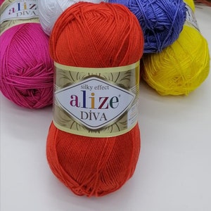 Alize Diva - silk effect,fine mercerized Yarn,acrylic yarn,summer sport weight crochet yarn,doll making yarn,summer yarn 100gr 350mt