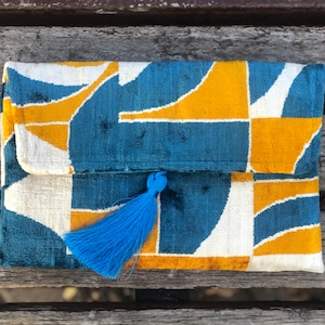 Ikat Clutch Bag: Bohemian Evening Bag with Tassel