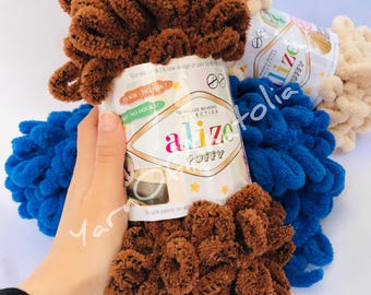 Alize Puffy Hand Knitting Yarn: Finger Loop, No Hook/Needle