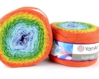 Yarnart flowers - yarn 250 grams,1000 mt,8.82 oz,1093 yards,Grade Yarn Gradient Cotton, Yarn Cakes, Batic Yarn, cake yarn, yarn dress