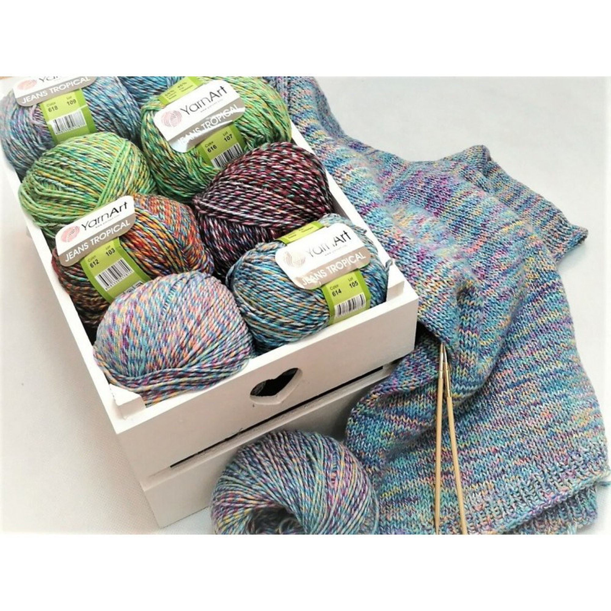 YarnArt Jeans Tropical cotton blend yarn, Multi (#612), lot of 2