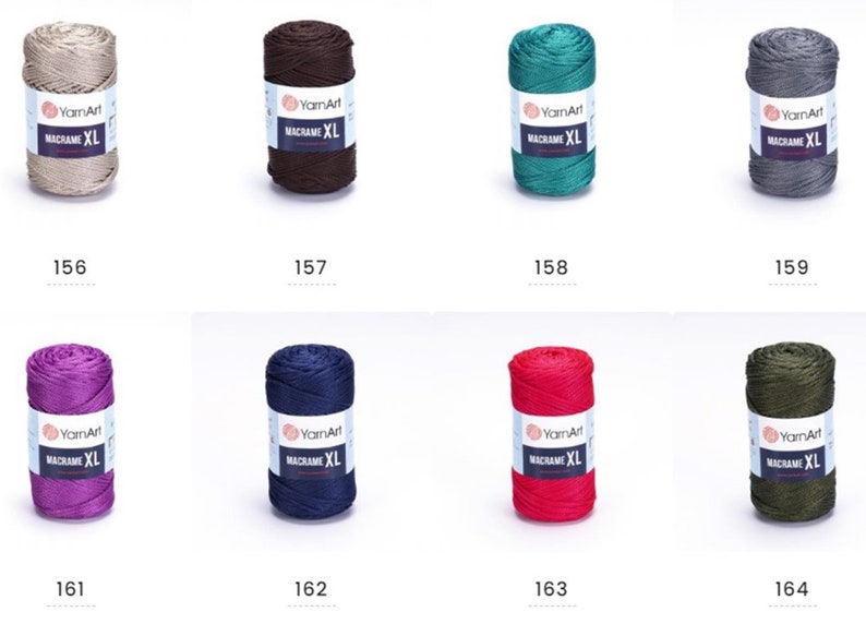 May include: Ten spools of YarnArt Macrame XL yarn in various colors, including beige, brown, teal, gray, purple, navy blue, red, and olive green.