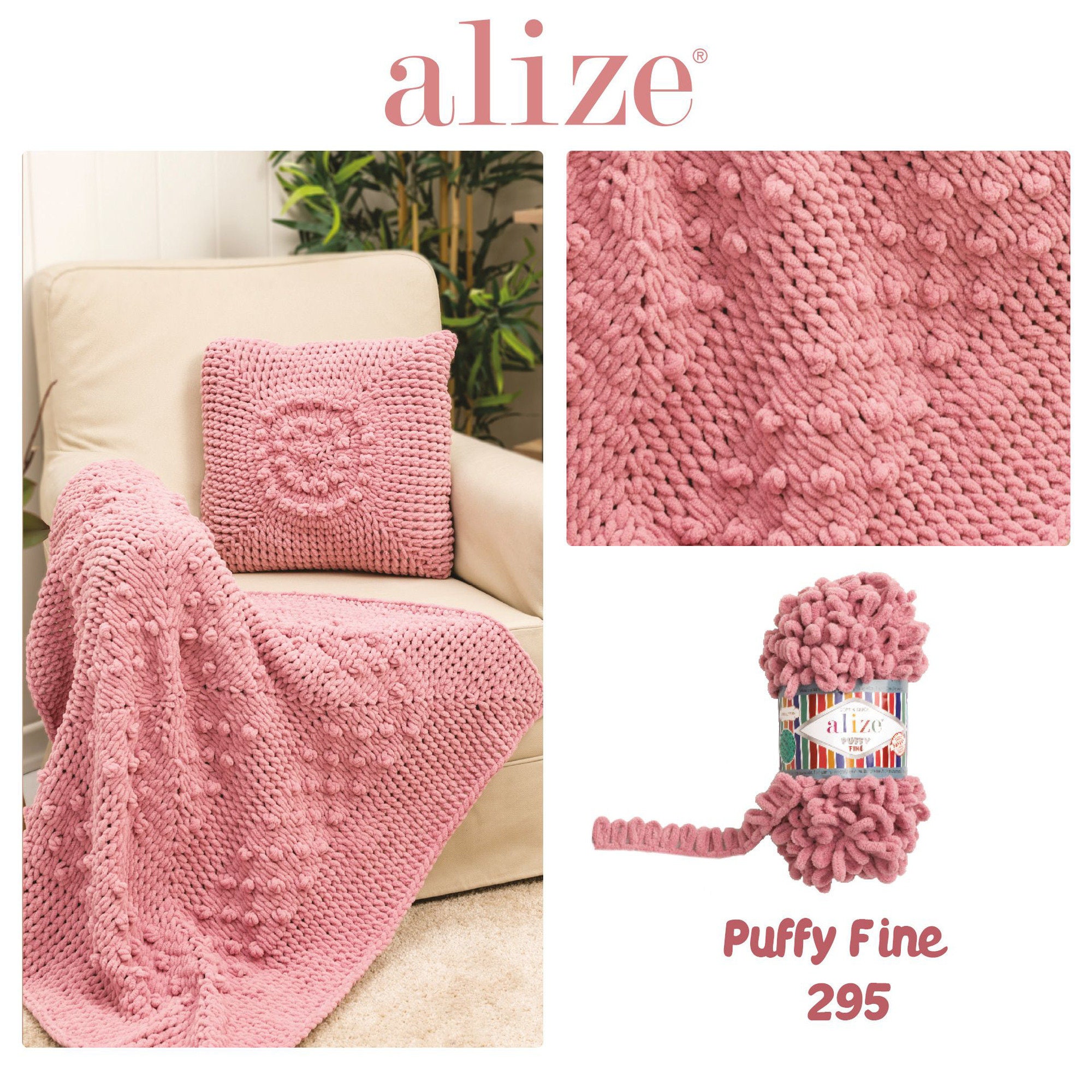 Alize Puffy Fine Yarn Loop Yarn chunky yarn Hypoallergenic,Velvet,Easy Knitting Yarn,No Hook,No Neddle,New Yarn,Bulky Yarn,Baby Yarn
