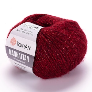 YarnArt Manhattan-Shiny Metallic Yarn, Glittery Yarn, Knitting Yarn, Sparkle Yarn, Wool Yarn, Acrylic Yarn,Fantasy Yarn, 1.76 Oz, 218.72 Yds
