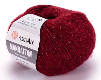 YarnArt Manhattan-Shiny Metallic Yarn, Glittery Yarn, Knitting Yarn, Sparkle Yarn, Wool Yarn, Acrylic Yarn,Fantasy Yarn, 1.76 Oz, 218.72 Yds
