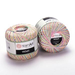 YarnArt Violet - Melange  Fingering, Summer, Accessory Thread, Multicolor Mercerized Lace Yarn, 100% Mercerized Cotton,  1.76 Oz, 308.40 Yds