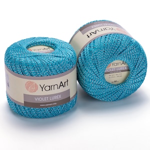 YarnArt Violet Lurex - Summer Yarn, Accessory Thread, Metallic, Glittery Mercerized Lace Yarn, 96% Mercerized Cotton,  1.76 Oz, 295.27 Yds