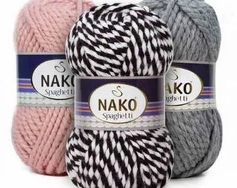 Nako Spaghetti Wool yarn Hat Yarn, Bulky Yarn, Scarf Yarn, Wrap Yarn Spaghetti Fanatic Spaghetti Effect Acrylic yarn Blend yarn